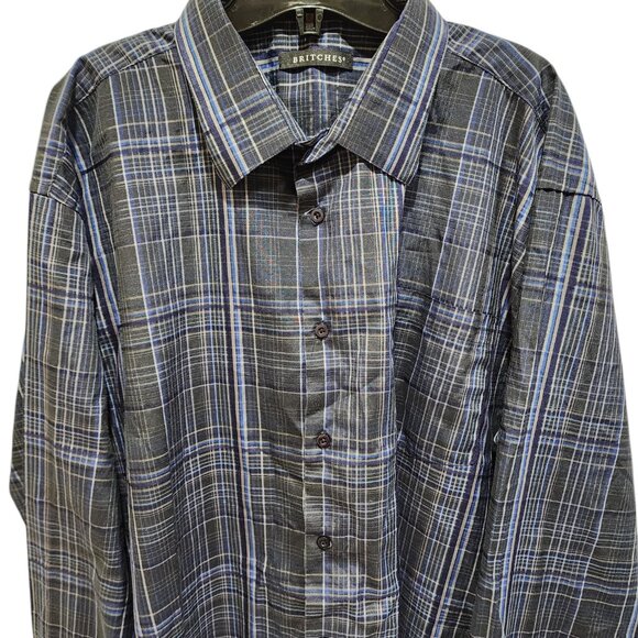 Britches Plaid Button-Up Shirt Men’s XLT Blue Gray Long Sleeve Casual Cotton - Picture 5 of 11